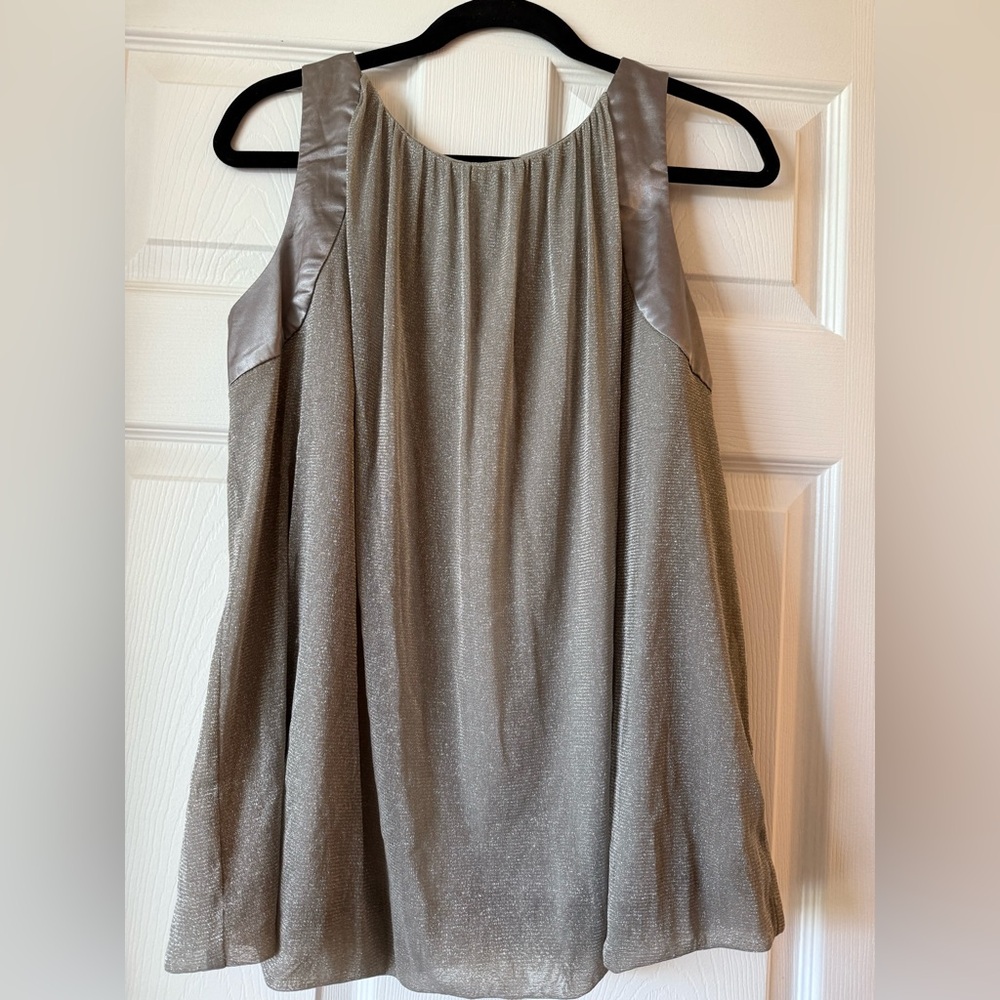 Ashley Stewart Shimmer Metallic Lurex Tunic Top Blouse Satin Trim Sleeveless 14W